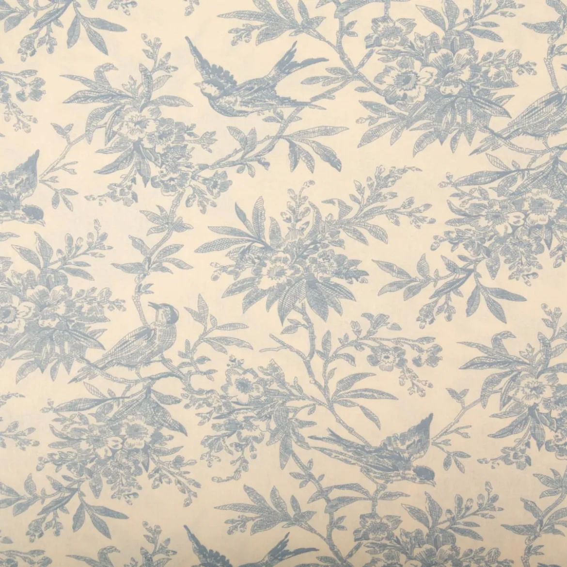 Baumwollstoff Popeline Stoff Vögel und Blumen Serie Romantic Garden Babyblau 1,40m Breite