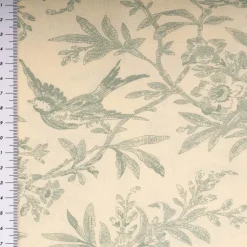 Baumwollstoff Popeline Stoff Vögel und Blumen Serie Romantic Garden Mintgrün 1,40m Breite