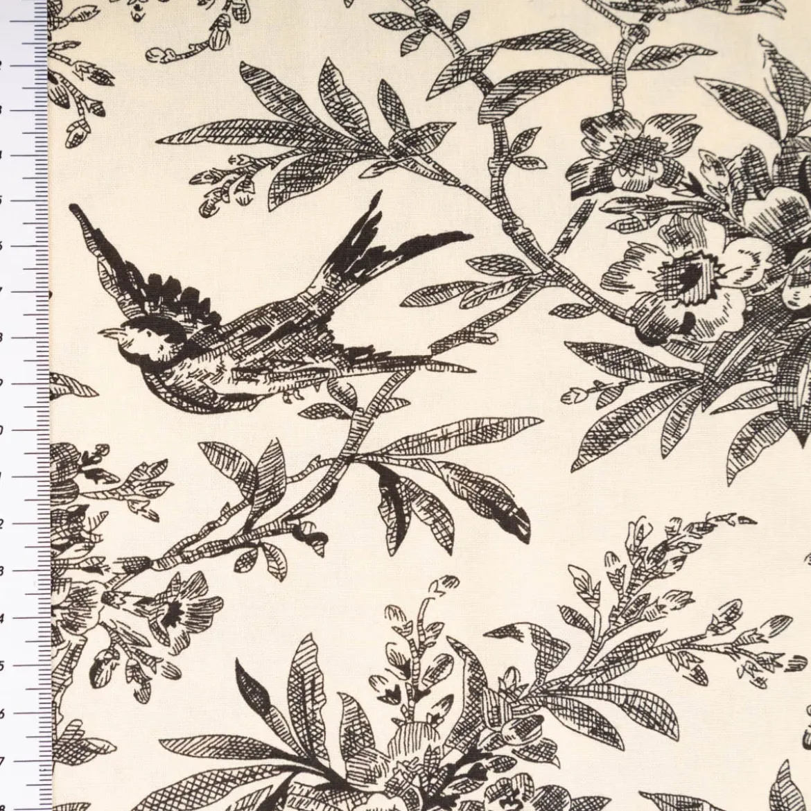 Baumwollstoff Popeline Stoff Vögel und Blumen Serie Romantic Garden Schwarz 1,40m Breite