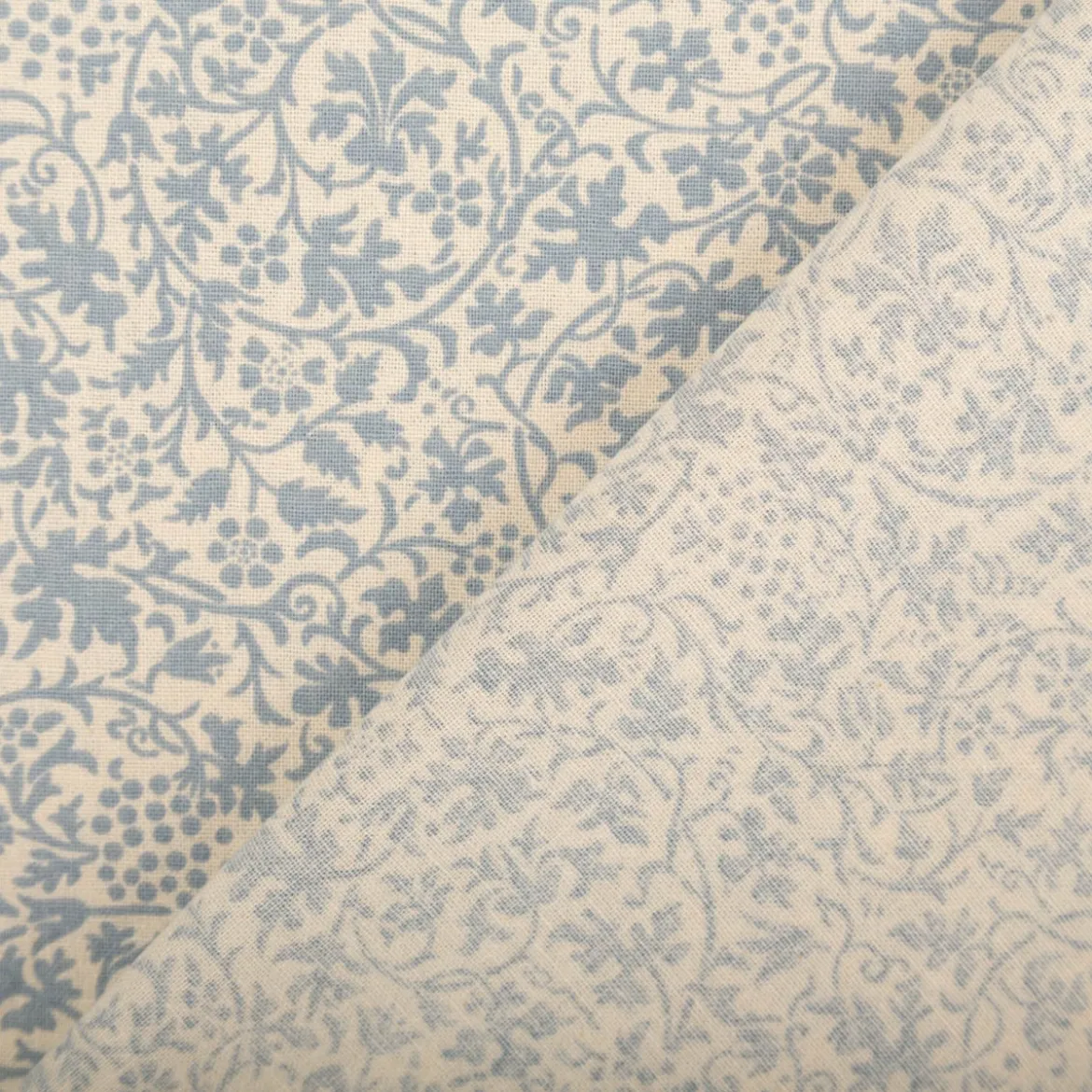 Baumwollstoff Popeline Stoff Allover Blätterranken Serie Romantic Garden Babyblau 1,40m Breite