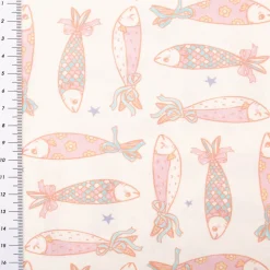 Baumwollstoff Popeline Stoff Fische wollweiß rosa 1,45m Breite