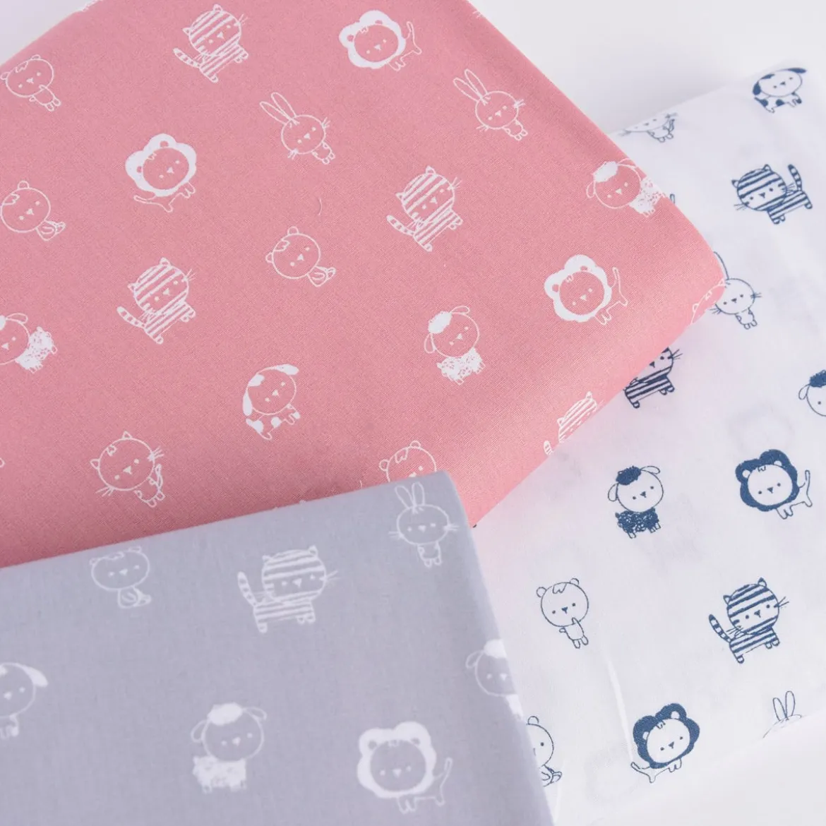Baumwollstoff Popeline SWEET ANIMALS Löwe Tiger Hase weiß blau 1,50m Breite