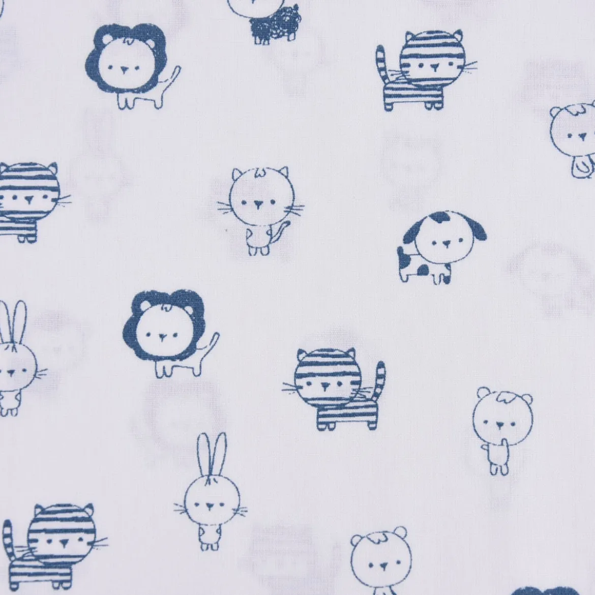 Baumwollstoff Popeline SWEET ANIMALS Löwe Tiger Hase weiß blau 1,50m Breite