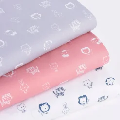 Baumwollstoff Popeline SWEET ANIMALS Löwe Tiger Hase rosa weiß 1,50m Breite