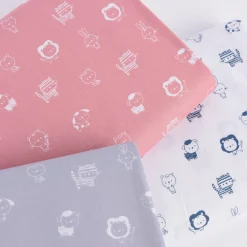 Baumwollstoff Popeline SWEET ANIMALS Löwe Tiger Hase rosa weiß 1,50m Breite