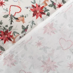 Baumwollstoff Popeline Weihnachtsstoff Digitaldruck Norten Rehkitz beige rot 1,47m Breite