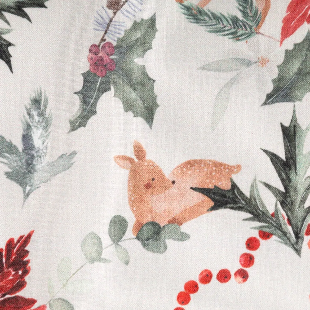Baumwollstoff Popeline Weihnachtsstoff Digitaldruck Norten Rehkitz beige rot 1,47m Breite