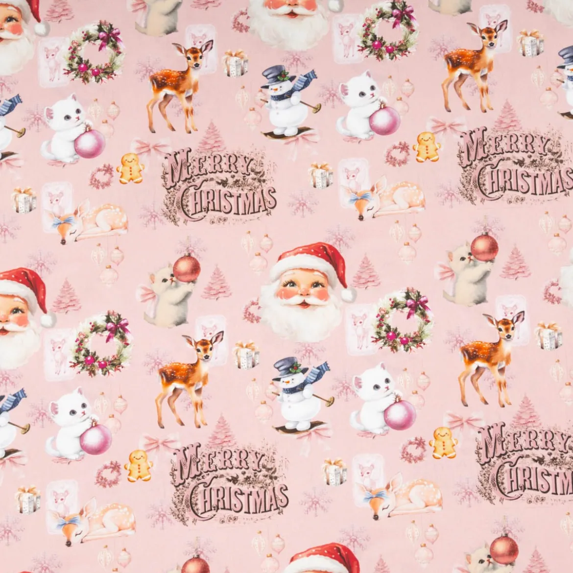 Baumwollstoff Popeline Weihnachtsstoff Merry Christmas Nostalgie rosa 1,50m Breite