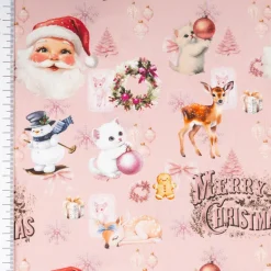 Baumwollstoff Popeline Weihnachtsstoff Merry Christmas Nostalgie rosa 1,50m Breite