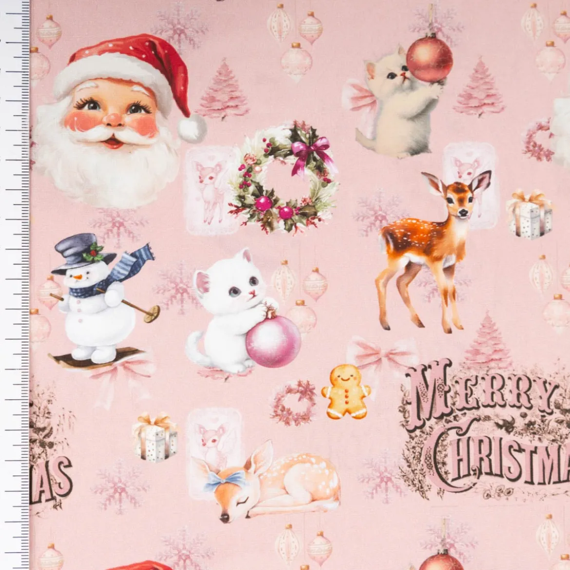 Baumwollstoff Popeline Weihnachtsstoff Merry Christmas Nostalgie rosa 1,50m Breite