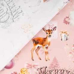 Baumwollstoff Popeline Weihnachtsstoff Merry Christmas Nostalgie rosa 1,50m Breite