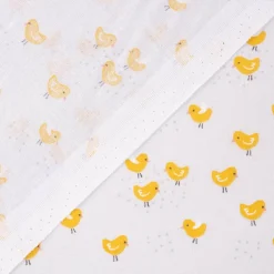 Baumwollstoff Poussinou Küken grau gelb 1,40m Breite