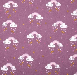 Baumwollstoff Regenbogen Wolken Herzen beere 1,40m Breite