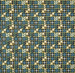 Baumwollstoff Retro Blumen gelb blau 1,40m Breite