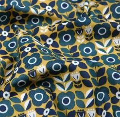 Baumwollstoff Retro Blumen gelb blau 1,40m Breite