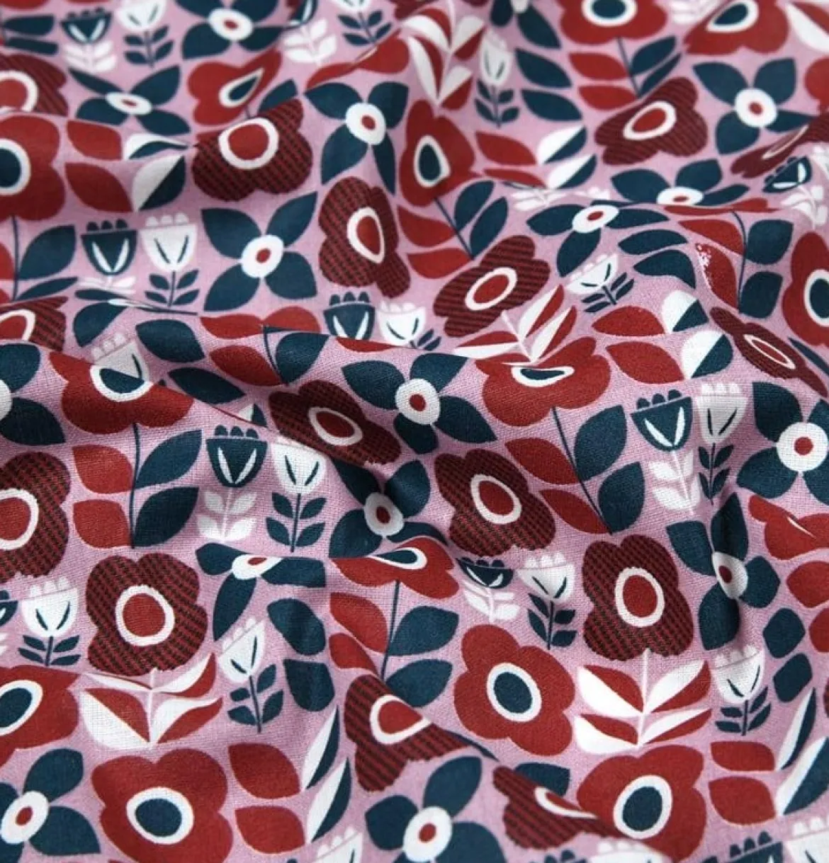 Baumwollstoff Retro Blumen rot rosa 1,40m Breite