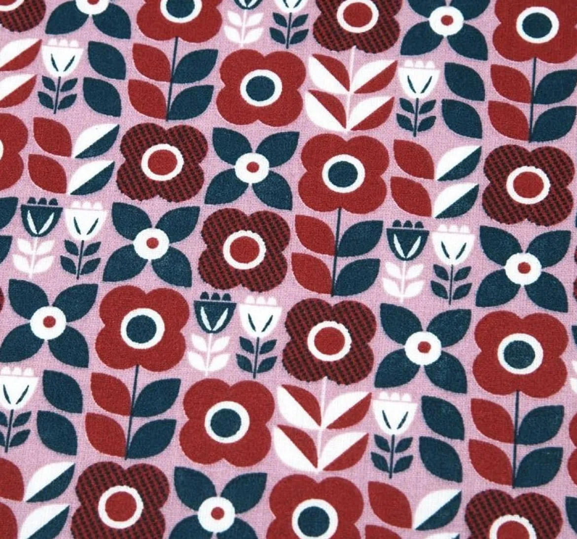 Baumwollstoff Retro Blumen rot rosa 1,40m Breite