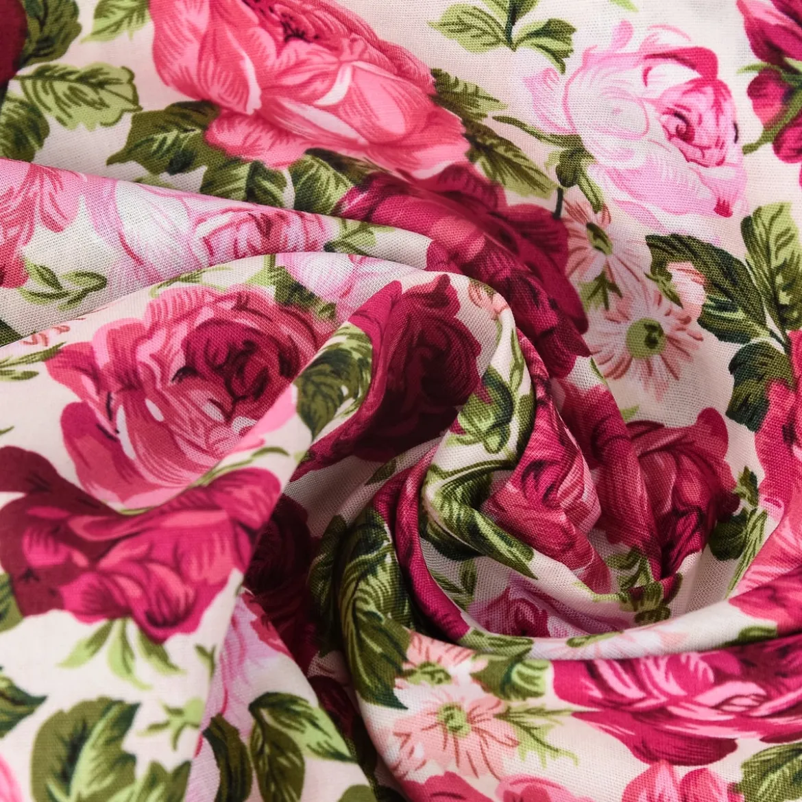 Baumwollstoff Rosen beige rosa pink grün 1,45m Breite