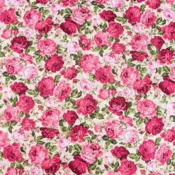 Baumwollstoff Rosen beige rosa pink grün 1,45m Breite