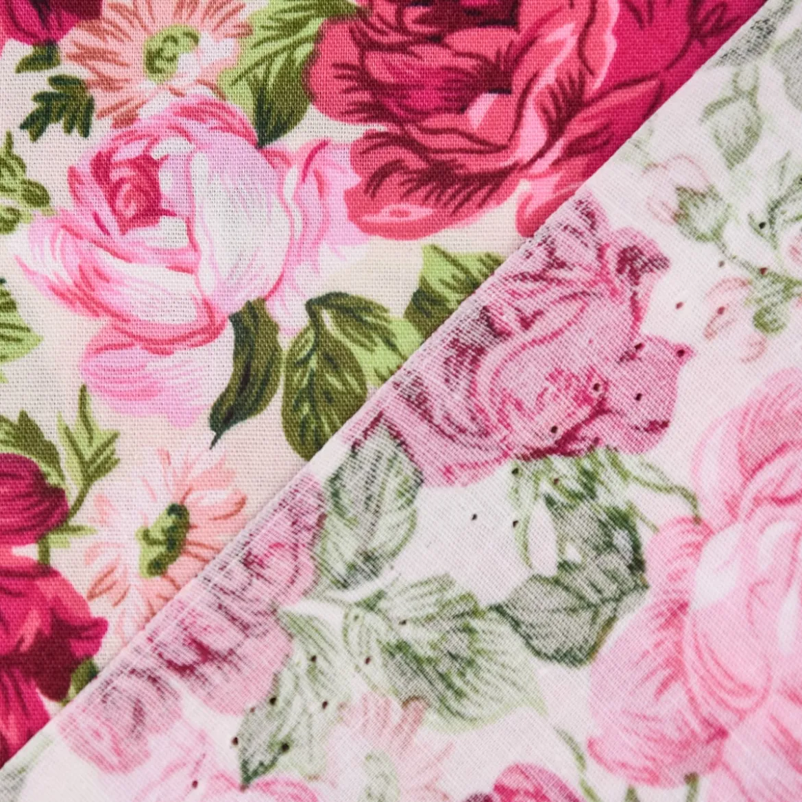 Baumwollstoff Rosen beige rosa pink grün 1,45m Breite