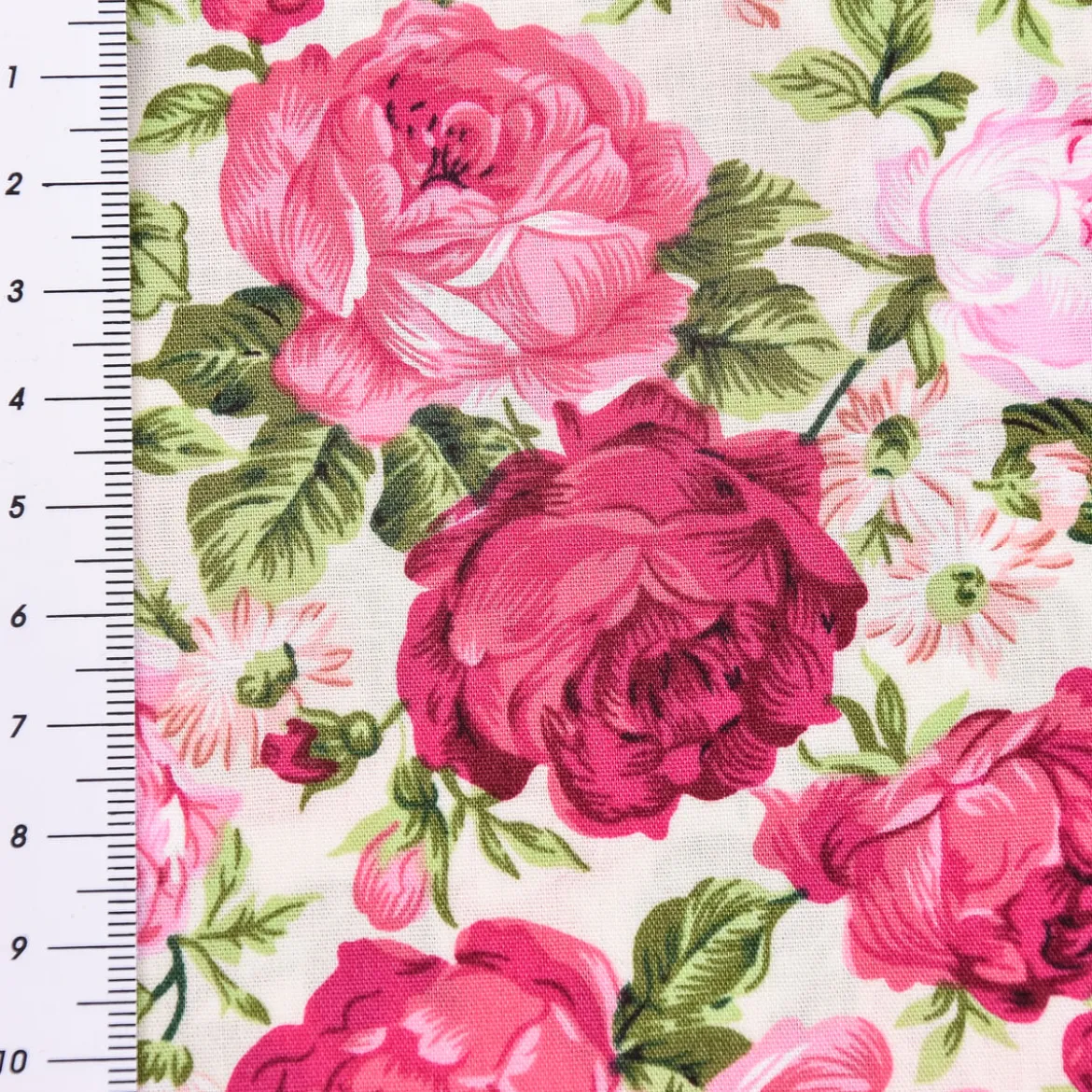 Baumwollstoff Rosen beige rosa pink grün 1,45m Breite