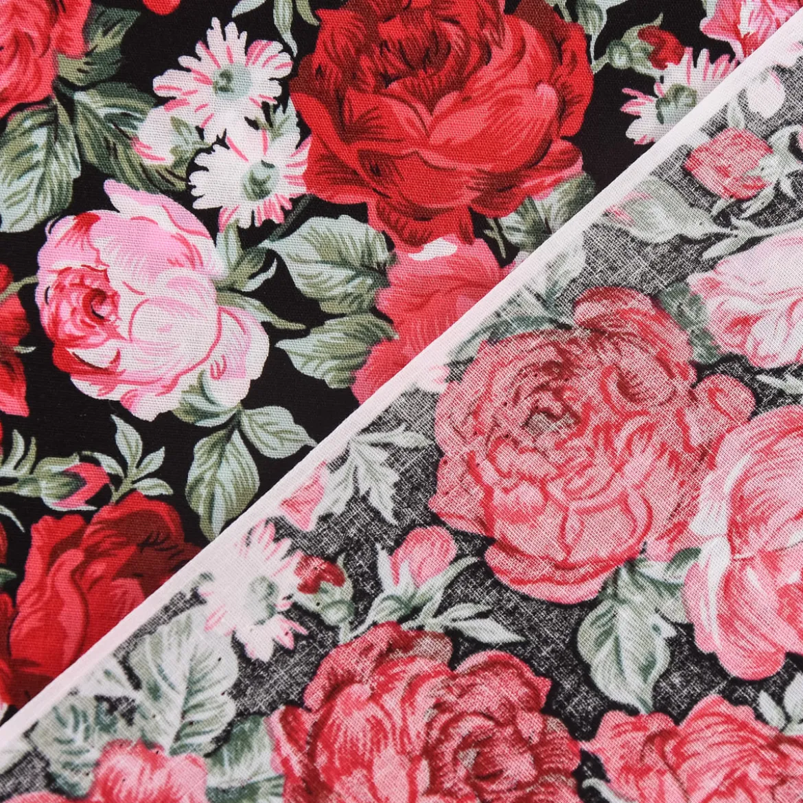 Baumwollstoff Rosen schwarz rot grün 1,45m Breite