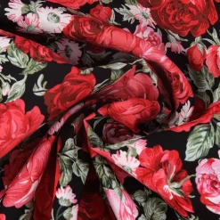 Baumwollstoff Rosen schwarz rot grün 1,45m Breite