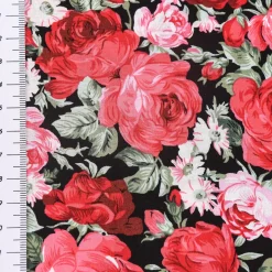 Baumwollstoff Rosen schwarz rot grün 1,45m Breite