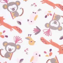 Baumwollstoff SAFIKO Affe Eichhörnchen Papagei Vogel weiß grau rost rosa 1,5m Breite
