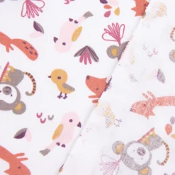 Baumwollstoff SAFIKO Affe Eichhörnchen Papagei Vogel weiß grau rost rosa 1,5m Breite