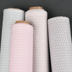 Baumwollstoff SAIJO Wellen Bögen grafisch weiß rosa 1,5m Breite