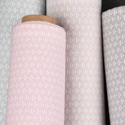 Baumwollstoff SAIJO Wellen Bögen grafisch weiß rosa 1,5m Breite