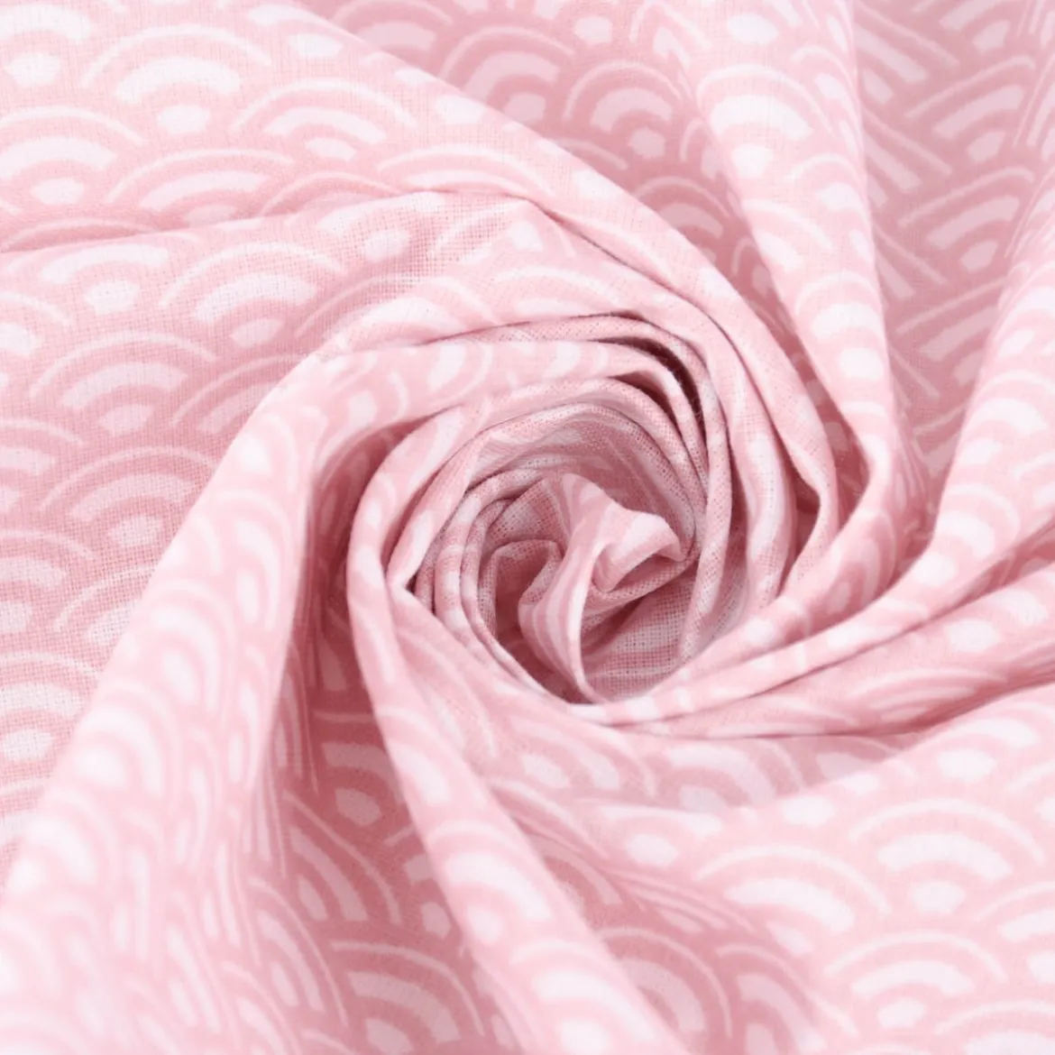 Baumwollstoff SAIJO Wellen Bögen grafisch weiß rosa 1,5m Breite