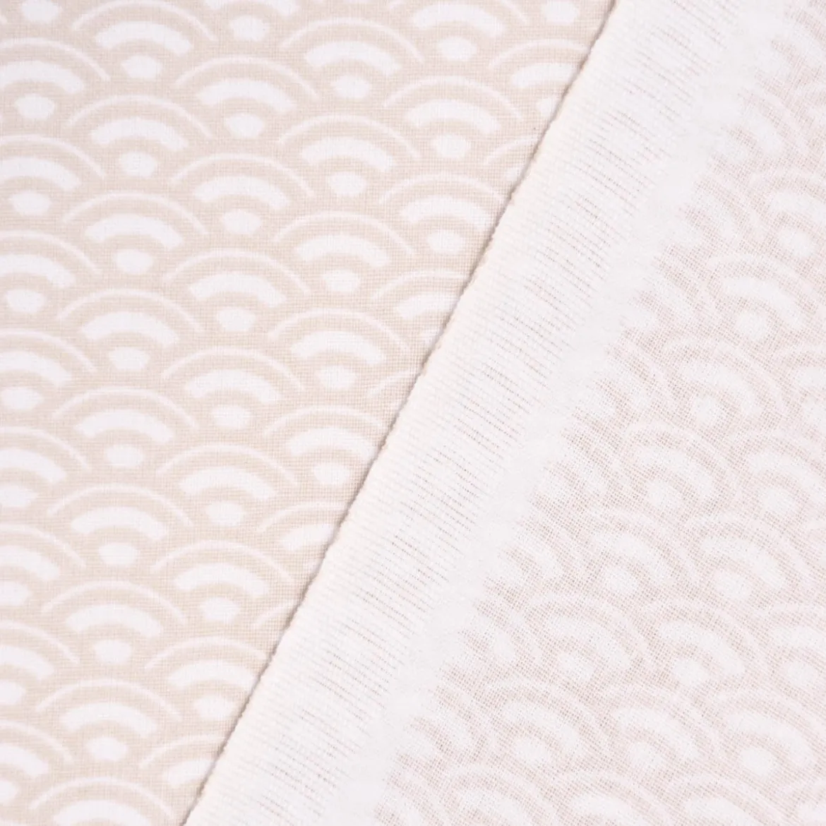 Baumwollstoff SAIJO Wellen Bögen grafisch weiß beige 1,5m Breite