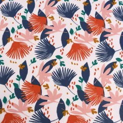 Baumwollstoff SAORI Blätter Palmenwedel weiß blau orange rosa 1,50m Breite