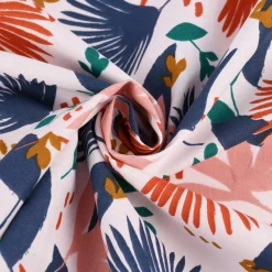 Baumwollstoff SAORI Blätter Palmenwedel weiß blau orange rosa 1,50m Breite