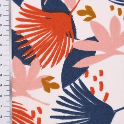 Baumwollstoff SAORI Blätter Palmenwedel weiß blau orange rosa 1,50m Breite