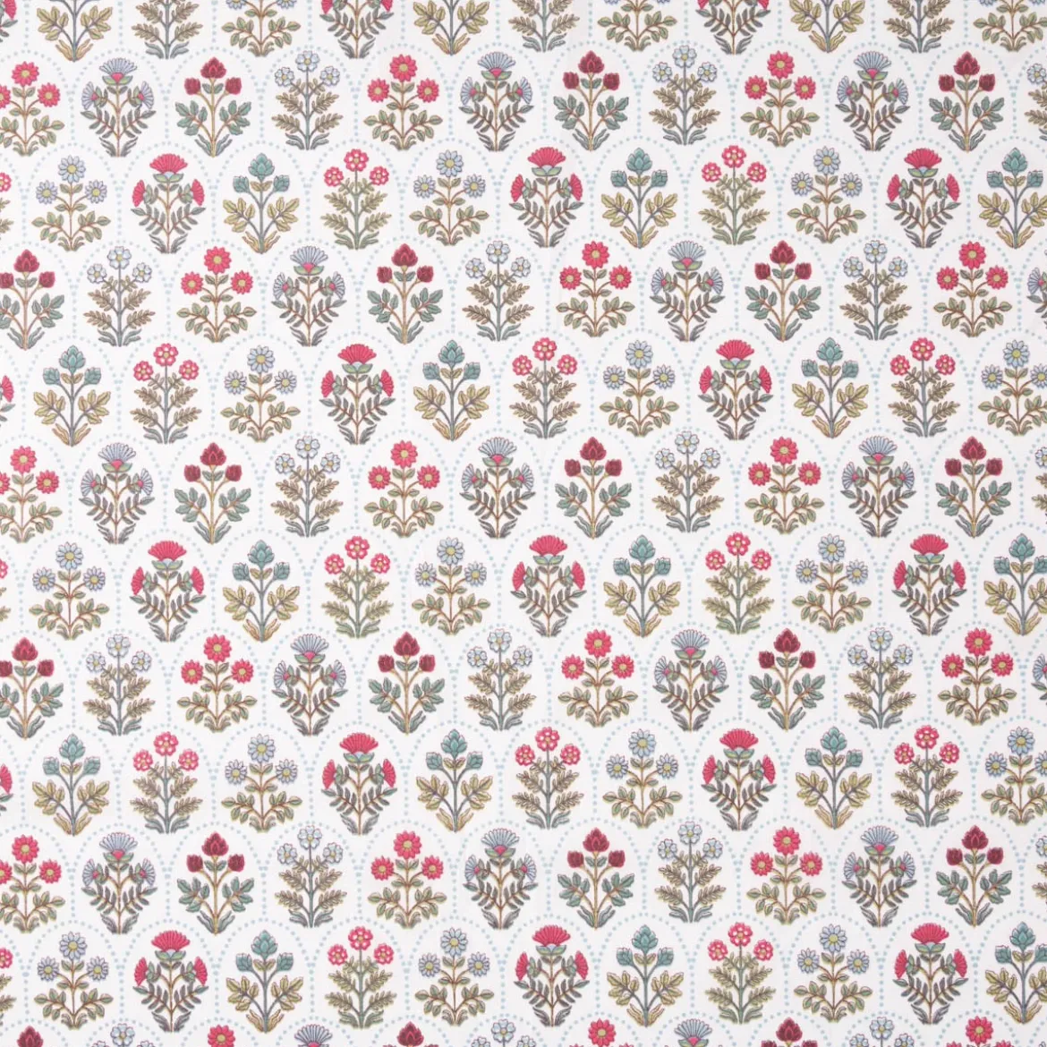Baumwollstoff Saphir Blumen Wellenmuster weiß grün rot blau 1,40m Breite
