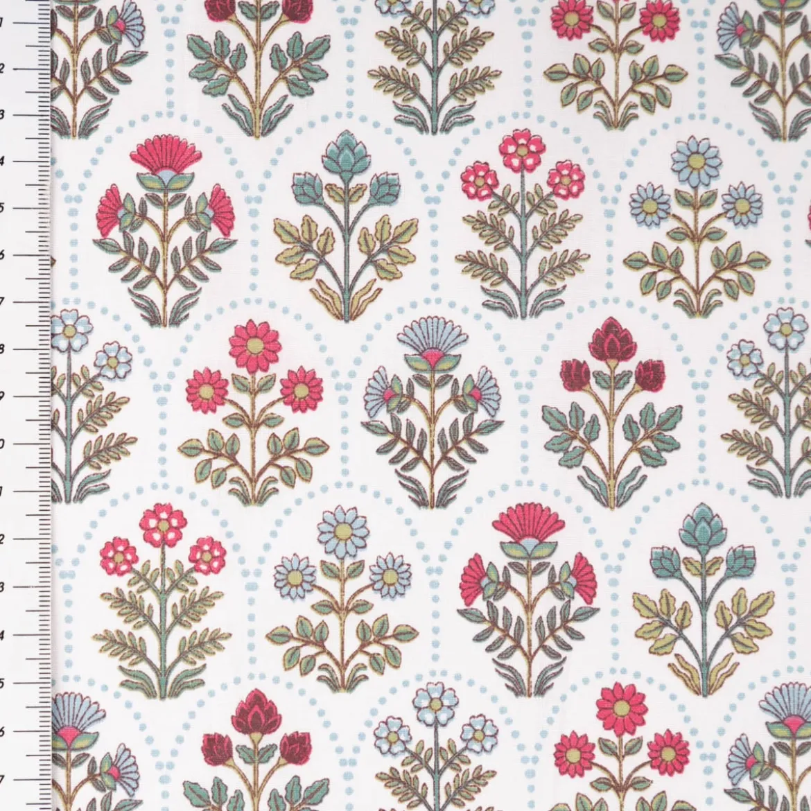 Baumwollstoff Saphir Blumen Wellenmuster weiß grün rot blau 1,40m Breite