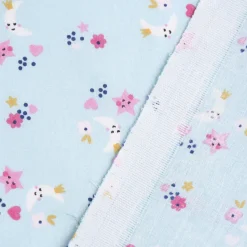 Baumwollstoff SINS Mond Sterne Blümchen blau rosa weiß ocker 1,50m Breite