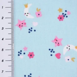 Baumwollstoff SINS Mond Sterne Blümchen blau rosa weiß ocker 1,50m Breite
