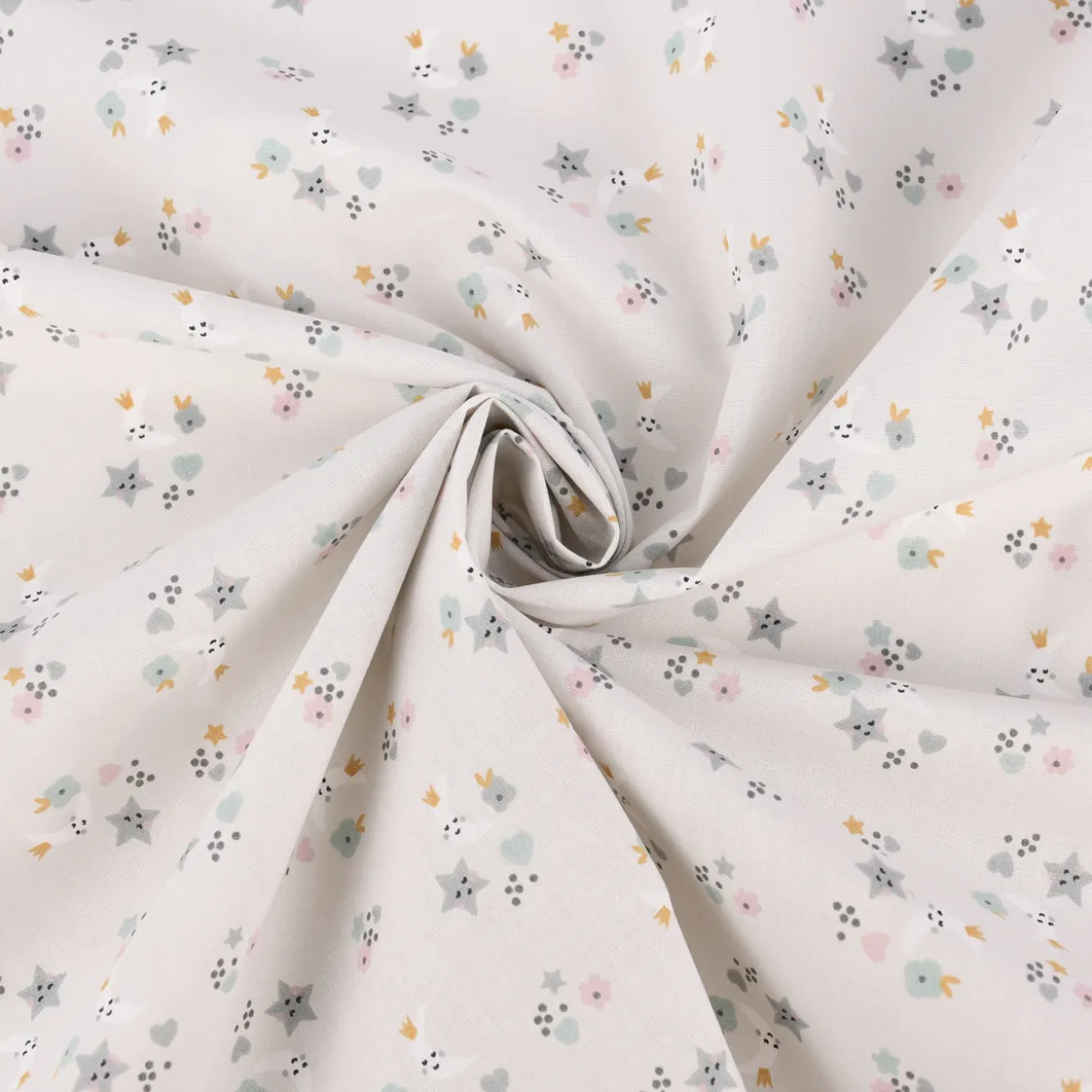 Baumwollstoff SINS Mond Sterne Blümchen beige grau mint rosa ocker 1,50m Breite