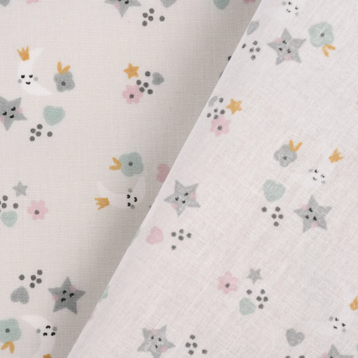 Baumwollstoff SINS Mond Sterne Blümchen beige grau mint rosa ocker 1,50m Breite