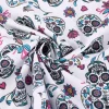 Baumwollstoff Totenköpfe Blumen Blätter weiß pink türkis 1,5m Breite