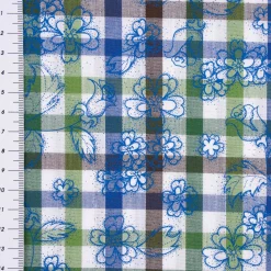 Baumwollstoff Trachten Blätter Kariert mit Blätter Blumen weiß grün braun blau 1,50m Breite