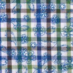 Baumwollstoff Trachten Blätter Kariert mit Blätter Blumen weiß grün braun blau 1,50m Breite