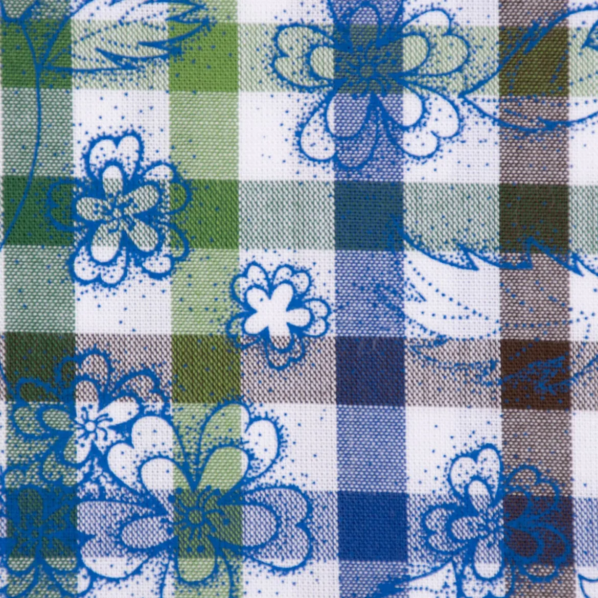 Baumwollstoff Trachten Blätter Kariert mit Blätter Blumen weiß grün braun blau 1,50m Breite