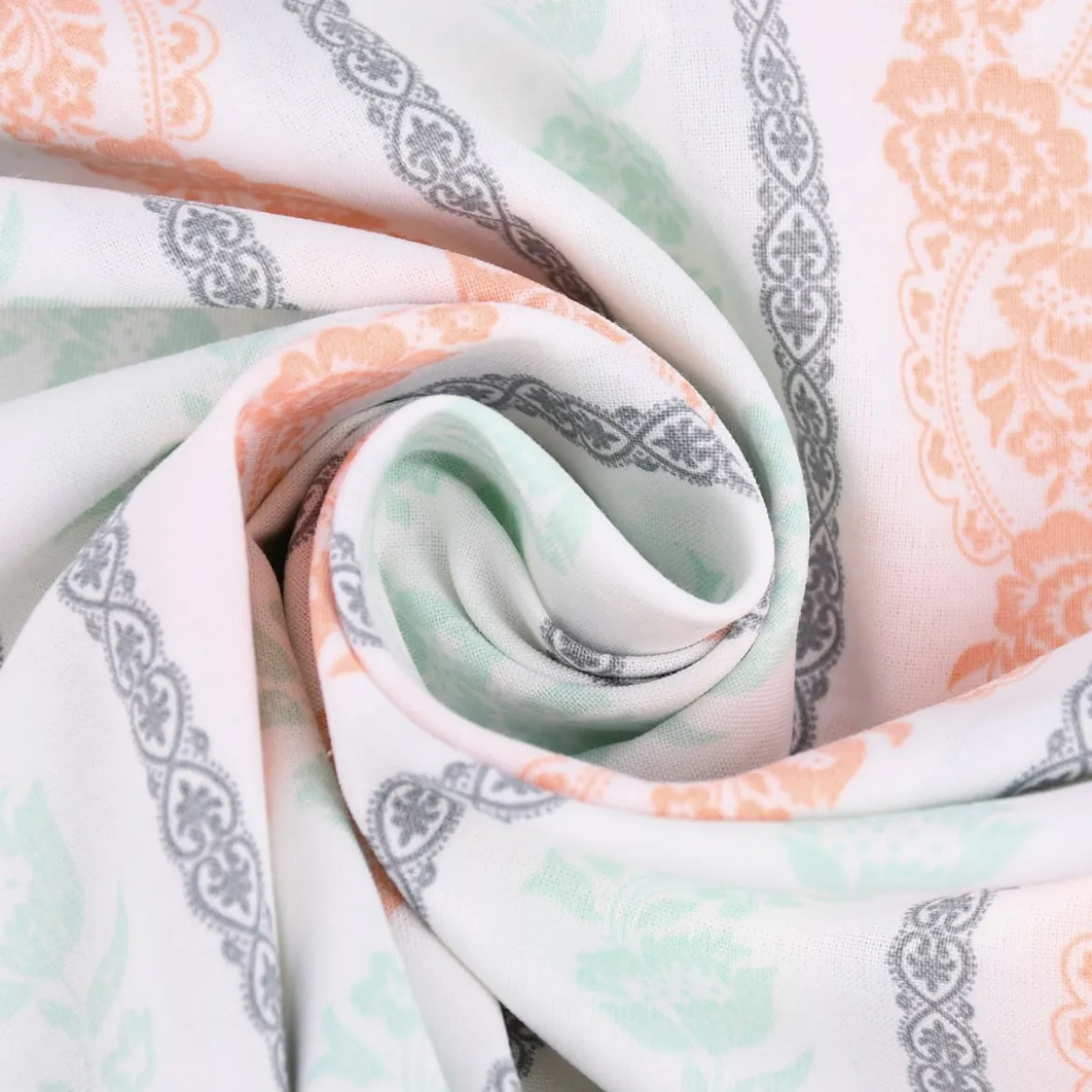 Baumwollstoff Trachten Blumen Ranken Streifen weiß mint rosa grau 1,50m Breite
