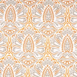 Baumwollstoff Trachtenstoff Ornamente weiß orange khaki feinfädig und seidig glatt 1,40m Breite