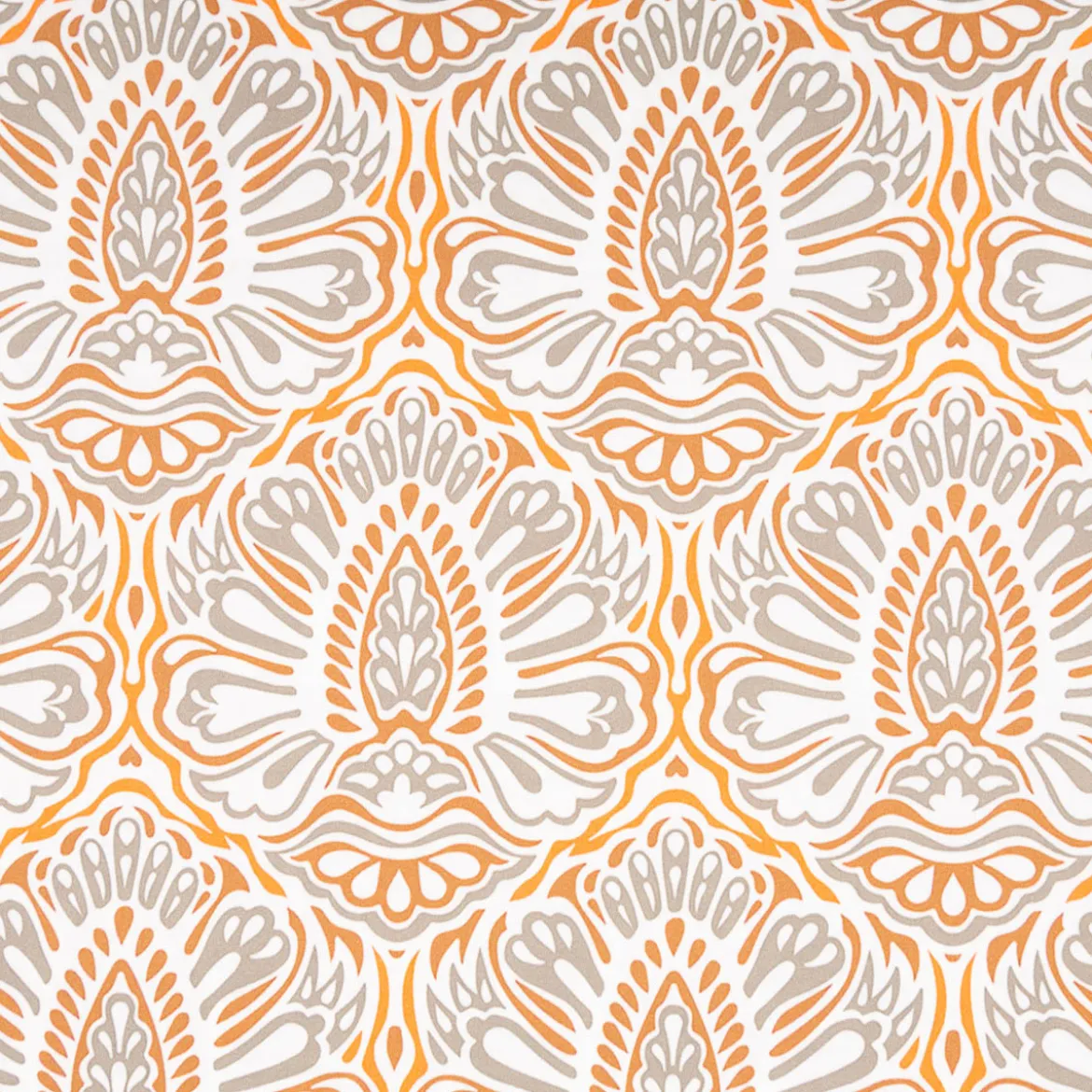 Baumwollstoff Trachtenstoff Ornamente weiß orange khaki feinfädig und seidig glatt 1,40m Breite